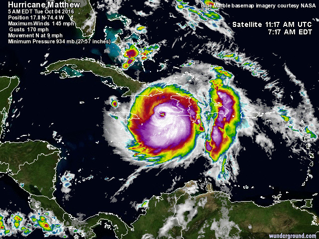 L’uragano Matthew colpisce i Caraibi, almeno 4 morti