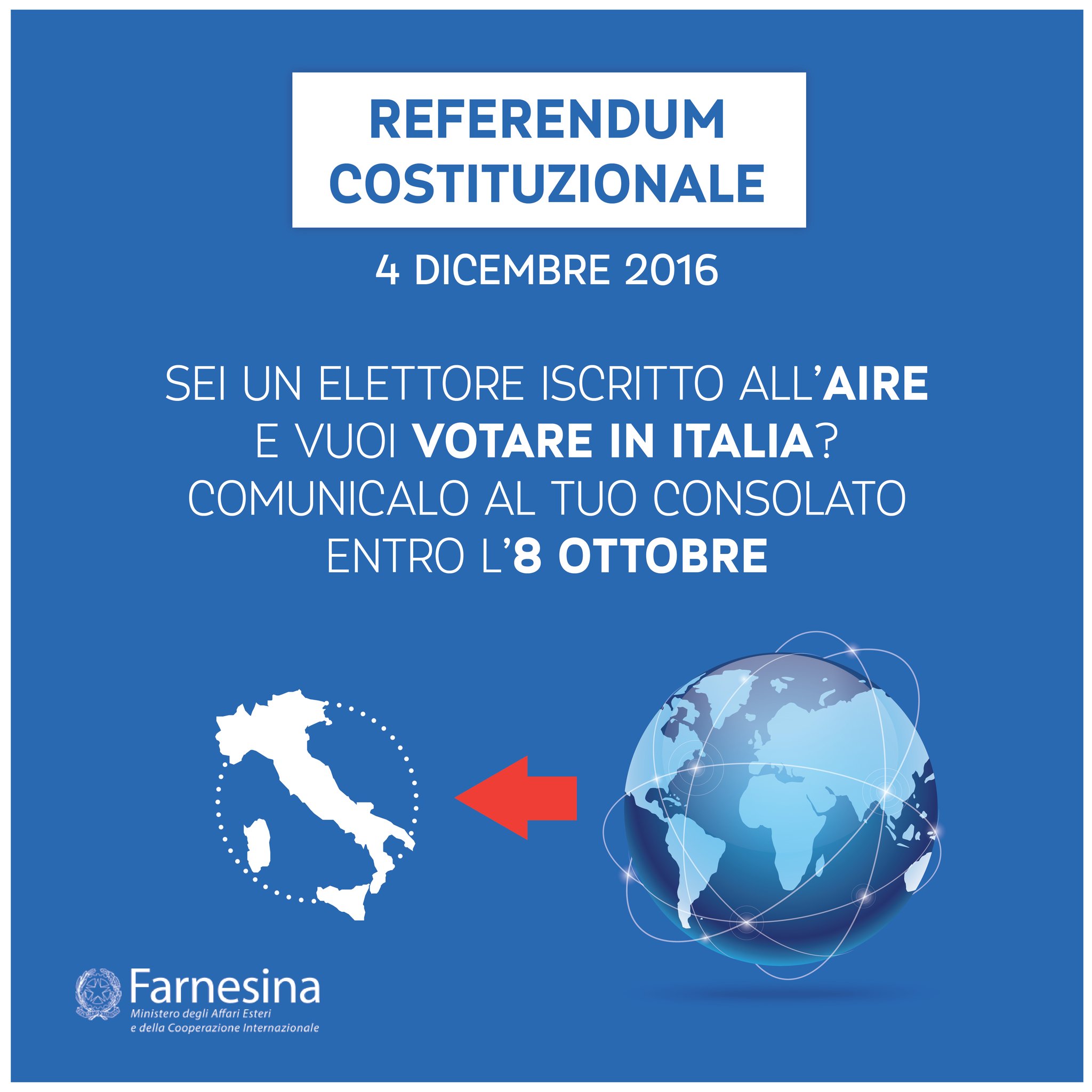 Referendum e italiani all’estero, Di Biagio (Ap): 8 ottobre, una scadenza da non sottovalutare