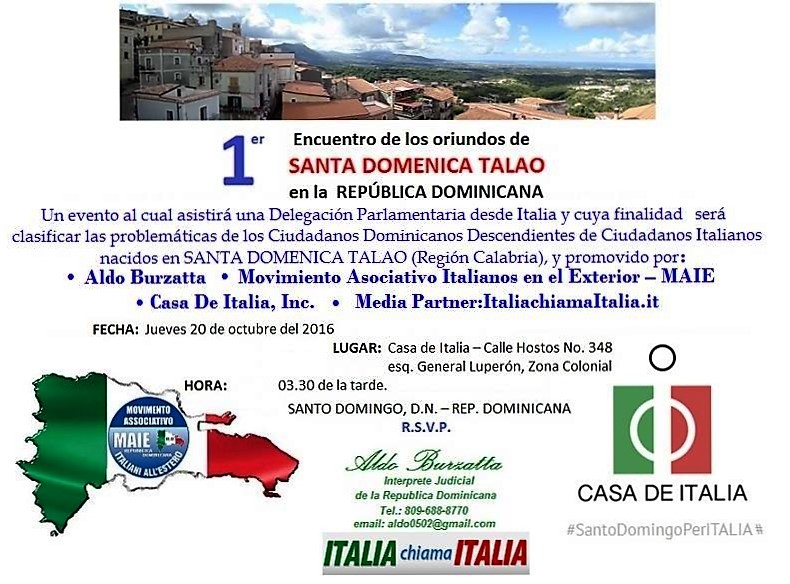 Santo Domingo, iniziativa MAIE e Casa de Italia: Santa Domenica Talao, ecco perché