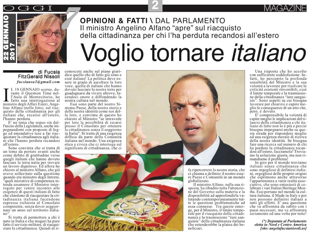 Cittadinanza italiana a chi l’ha perduta, l’intervento di Fucsia Nissoli