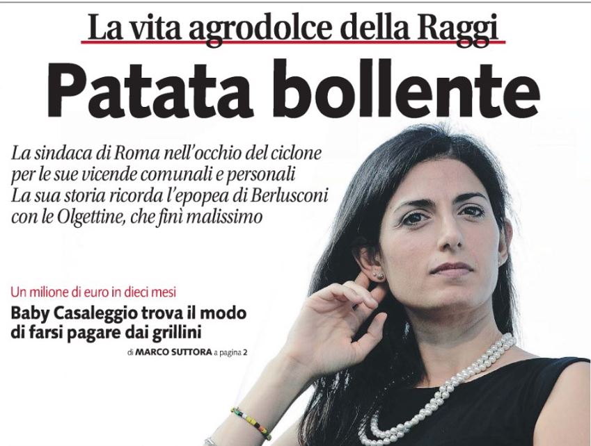 Virginia Raggi “patata bollente” su Libero, è polemica