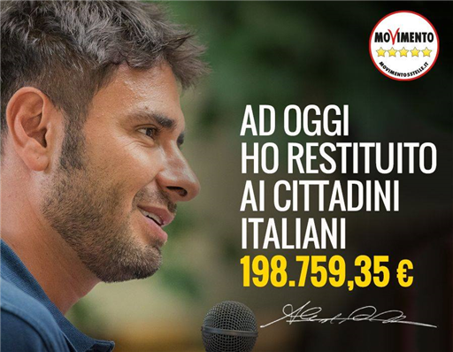 Di Battista (M5S), “finora ho restituito agli italiani 198.759,35 euro”