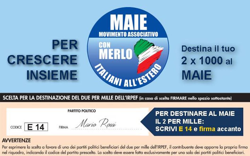 DONA IL 2X1000 AL MAIE, DIFENDIAMO GLI ITALIANI ALL’ESTERO. SCRIVI E 14