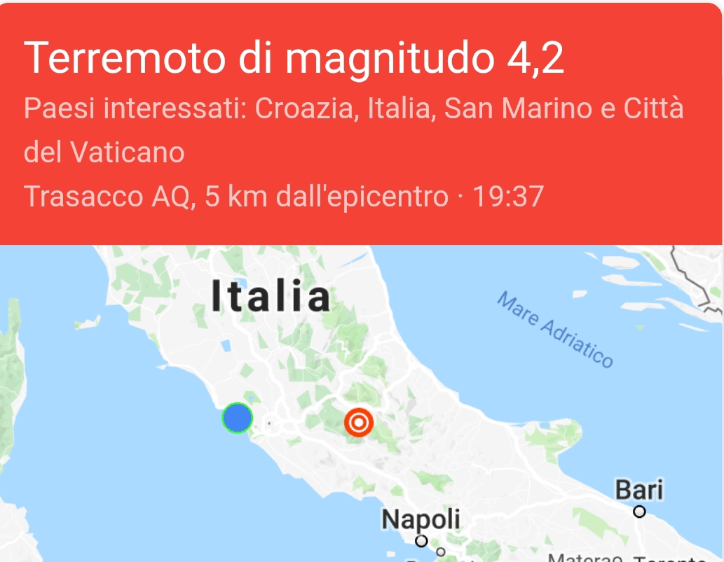 L’Aquila, terremoto magnitudo 4.2 sentito anche a Roma
