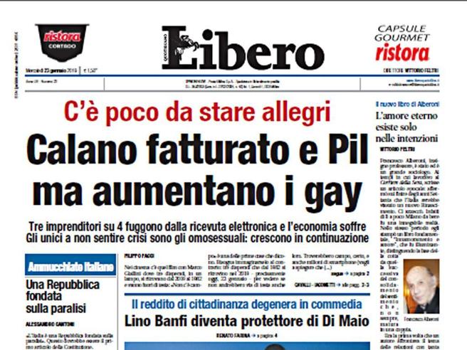 Titolo di Libero sui gay, il direttore Senaldi: “E’ il nostro stile di titolazione, non siamo Il Sole o il Corriere”