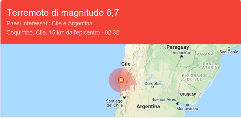SCOSSA FORTISSIMA | Terremoto magnitudo 6,7 in Cile. Panico per le strade, in migliaia senza elettricità