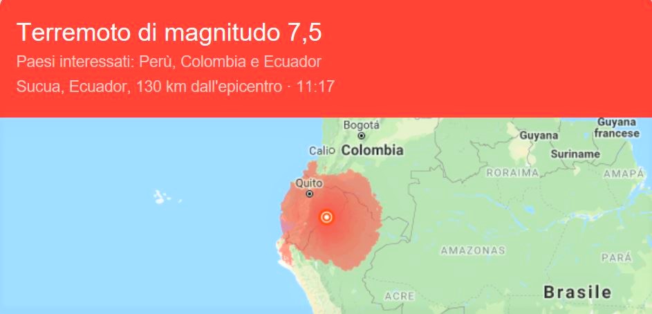 SCOSSA POTENTISSIMA | Terremoto in Ecuador, magnitudo 7.5