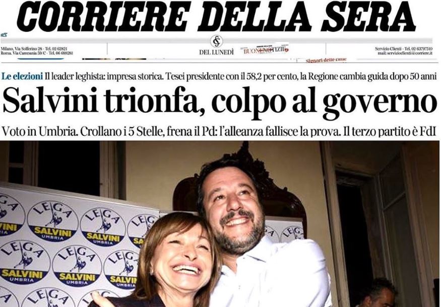 UMBRIA | Vittoria schiacciante del centrodestra, governo battuto