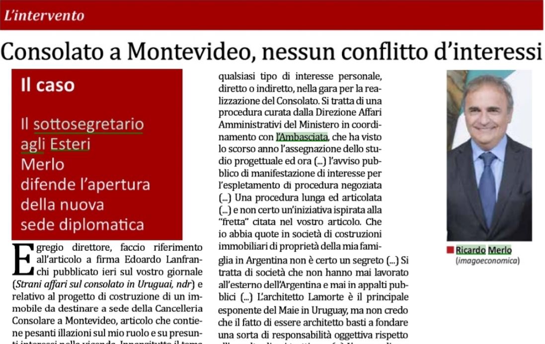 URUGUAY | Merlo difende l’apertura della nuova sede diplomatica