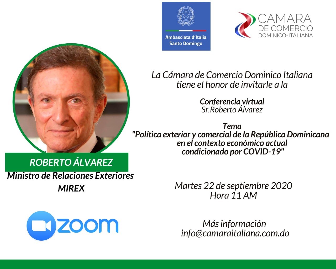 SANTO DOMINGO | Roberto Álvarez, ministro degli Esteri, terrà una conferenza alla Camera di Commercio Italo-Dominicana
