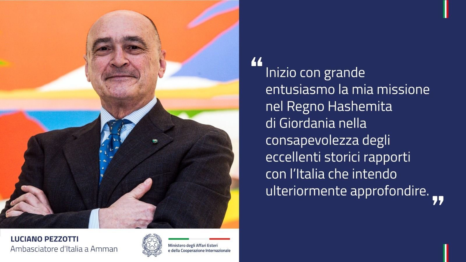Italiani all’estero, Luciano Pezzotti Ambasciatore d’Italia in Giordania