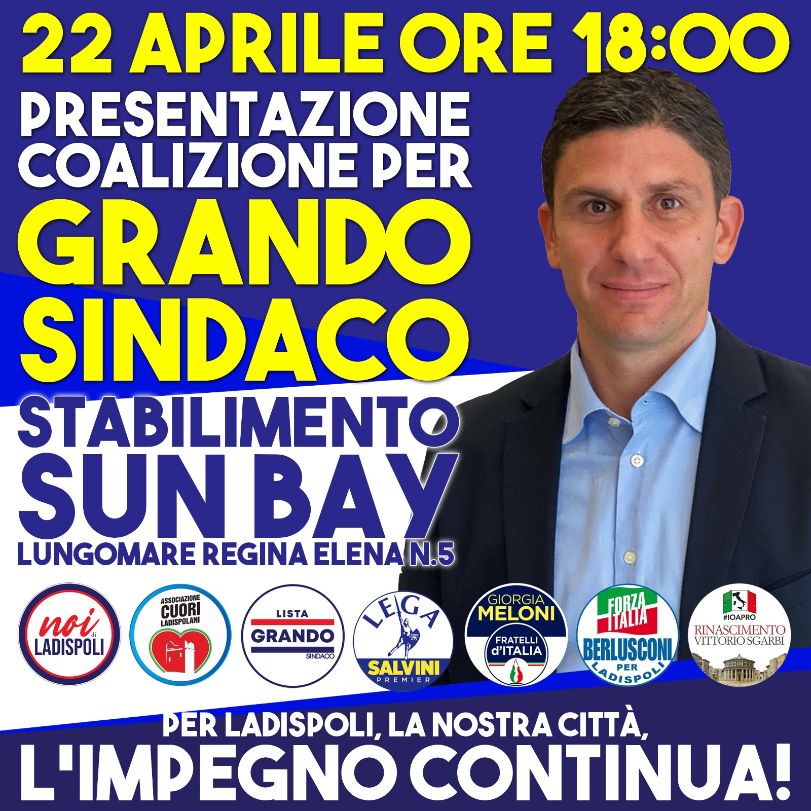 Elezioni Ladispoli, il 22 aprile la presentazione della coalizione a sostegno di Grando Sindaco