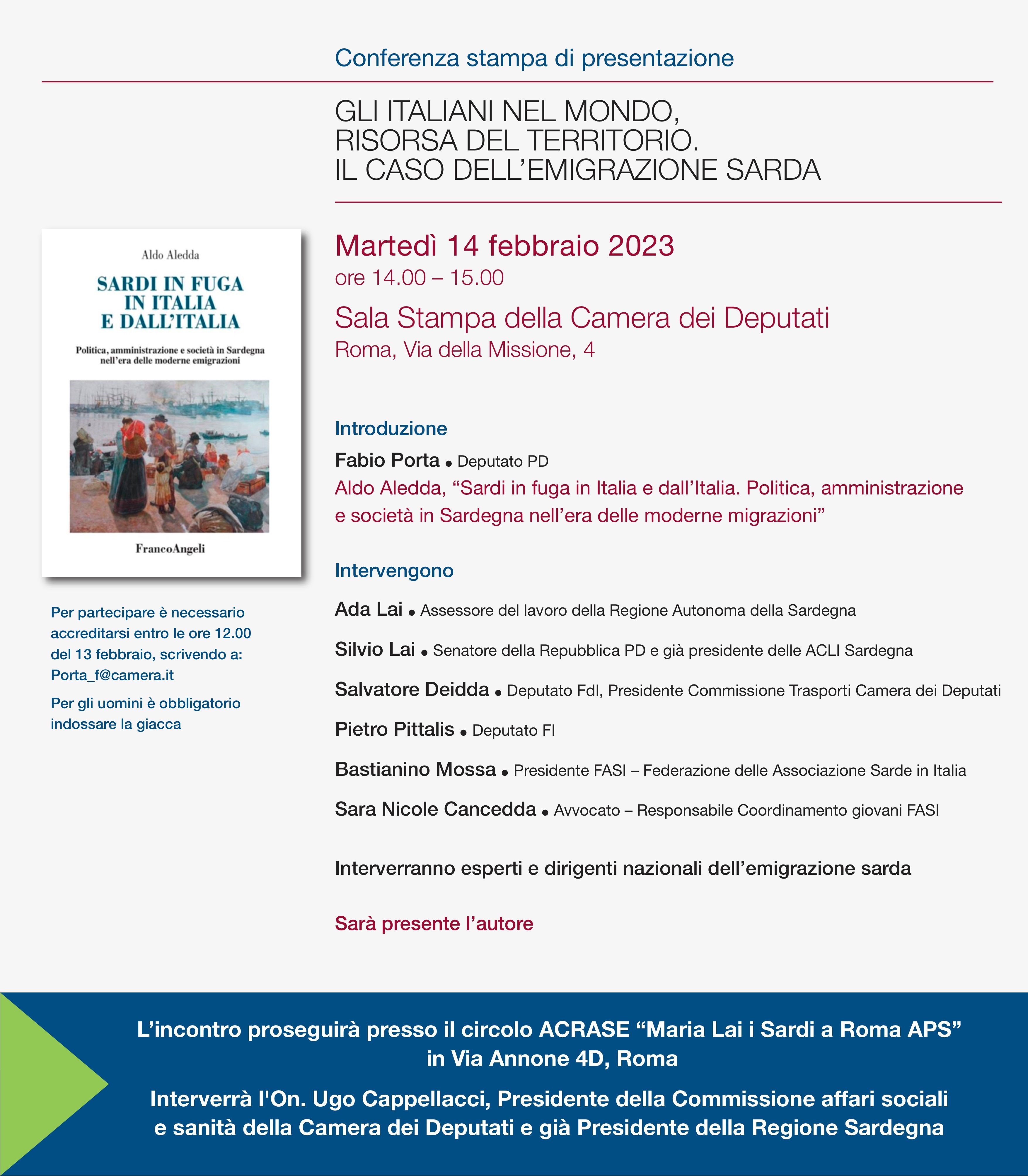 CONVEGNO ALLA CAMERA | “Gli italiani nel mondo risorsa del territorio: il caso dell’emigrazione sarda”