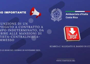 Costa Rica, l'Ambasciata italiana cerca un impiegato