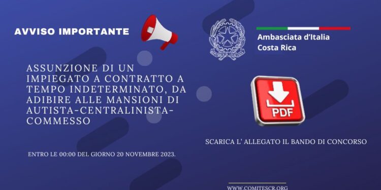 Costa Rica, l'Ambasciata italiana cerca un impiegato