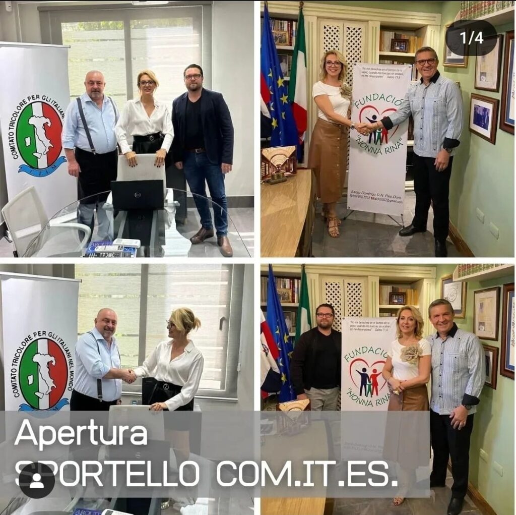 Nella foto, il presidente del Comites Licia Colombo e il consigliere Flavio Bellinato con Paolo Dussich: evidente il simbolo del CTIM sullo sfondo. E' giusto costringere i connazionali a recarsi presso la sede di un fascista dichiarato per poter ricevere assistenza? Questo è l'interrogativo che di fatto un gruppo di imprenditori rivolge all'Ambasciatore d'Italia a Santo Domingo