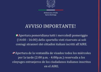 AMBASCIATA D’ITALIA A SANTO DOMINGO | Mercoledì sportello visti riservato a coniugi stranieri di italiani AIRE