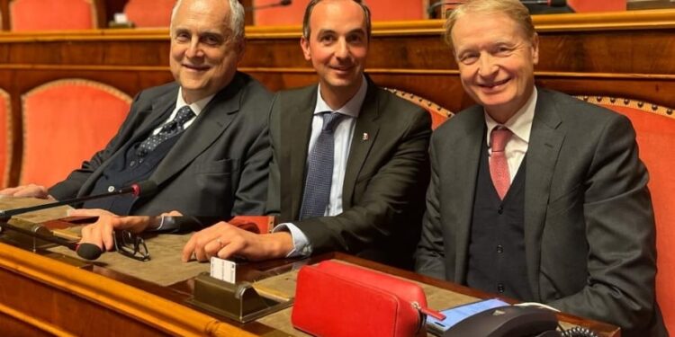 Da sinistra, nella foto: i senatori Lotito (Fi), Borghese (MAIE), Malan (Fdi)