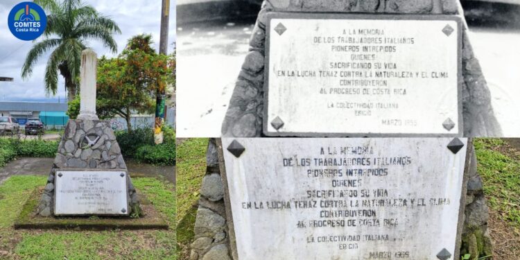 Comites Costa Rica: “Un Monumento di Storia, Sacrificio e Ricordo”. Eretto nel marzo del 1955 in memoria degli immigrati italiani che, con coraggio e sacrificio, contribuirono alla costruzione della linea ferroviaria del Paese
