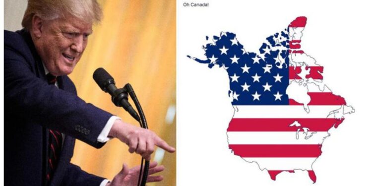 Trump e la mappa USA che comprende il Canada