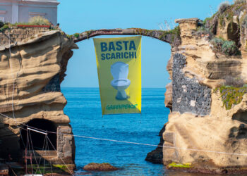 NEL GOLFO DI NAPOLI | Greenpeace mostra un wc gigante alla Gaiola