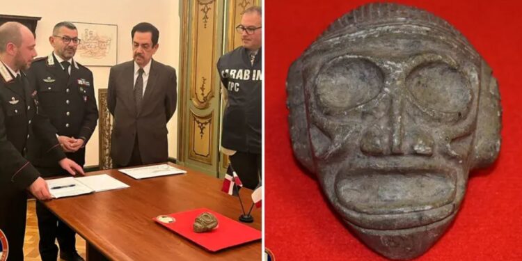 Preziosa maschera in pietra afferente alla cultura Taino torna in Repubblica Dominicana