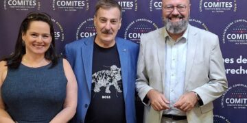Fabio Fasoli con Luciana Laspro, coordinatrice nazionale MAIE Brasile (a sinistra nella foto) e, al centro, Dario Signorini, presidente Comites Buenos Aires